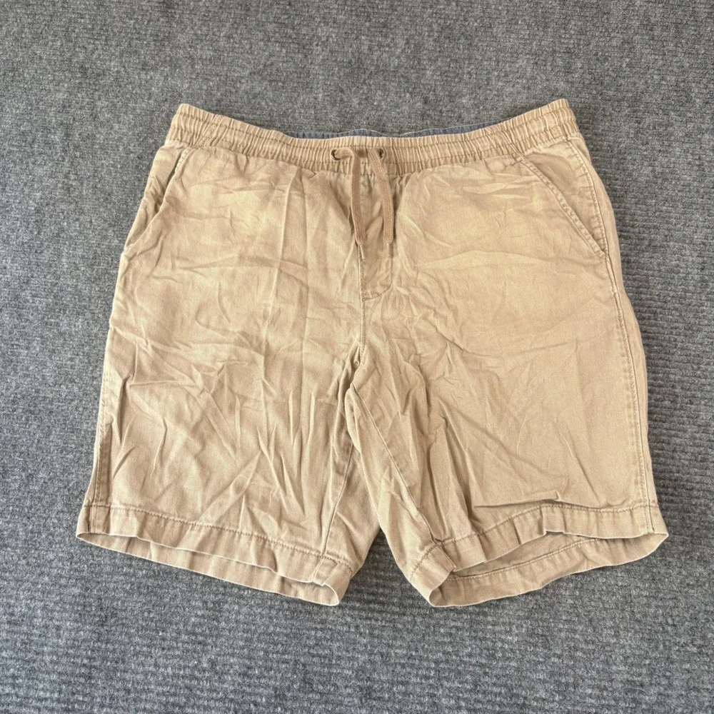 Sonoma Goods For Life Mens Khaki Tan Elastic Waist Drawstring Cotton Shorts 32